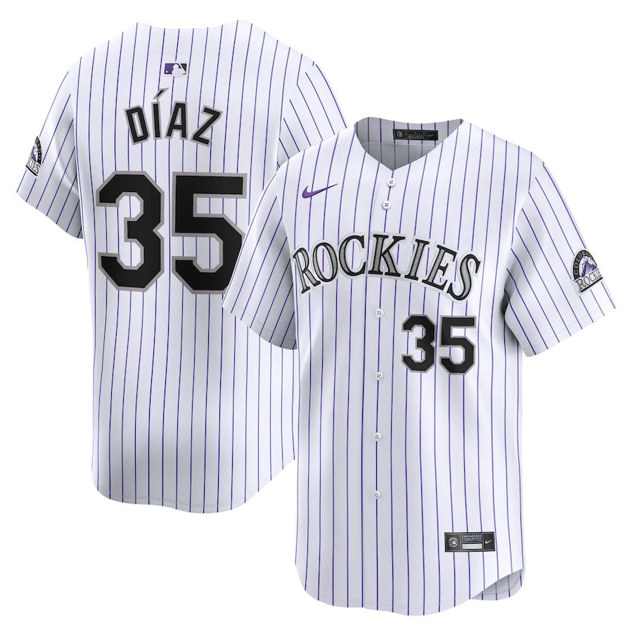 Men Colorado Rockies 35 Elias Diaz Nike White Home Limited Player MLB Jersey